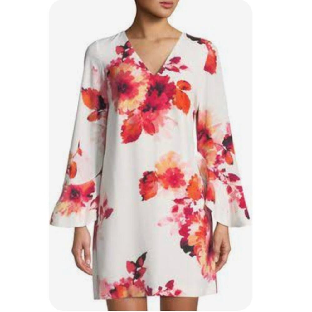 Calvin Klein Floral Ruffled Bell Sleeve Shift Dress size 12